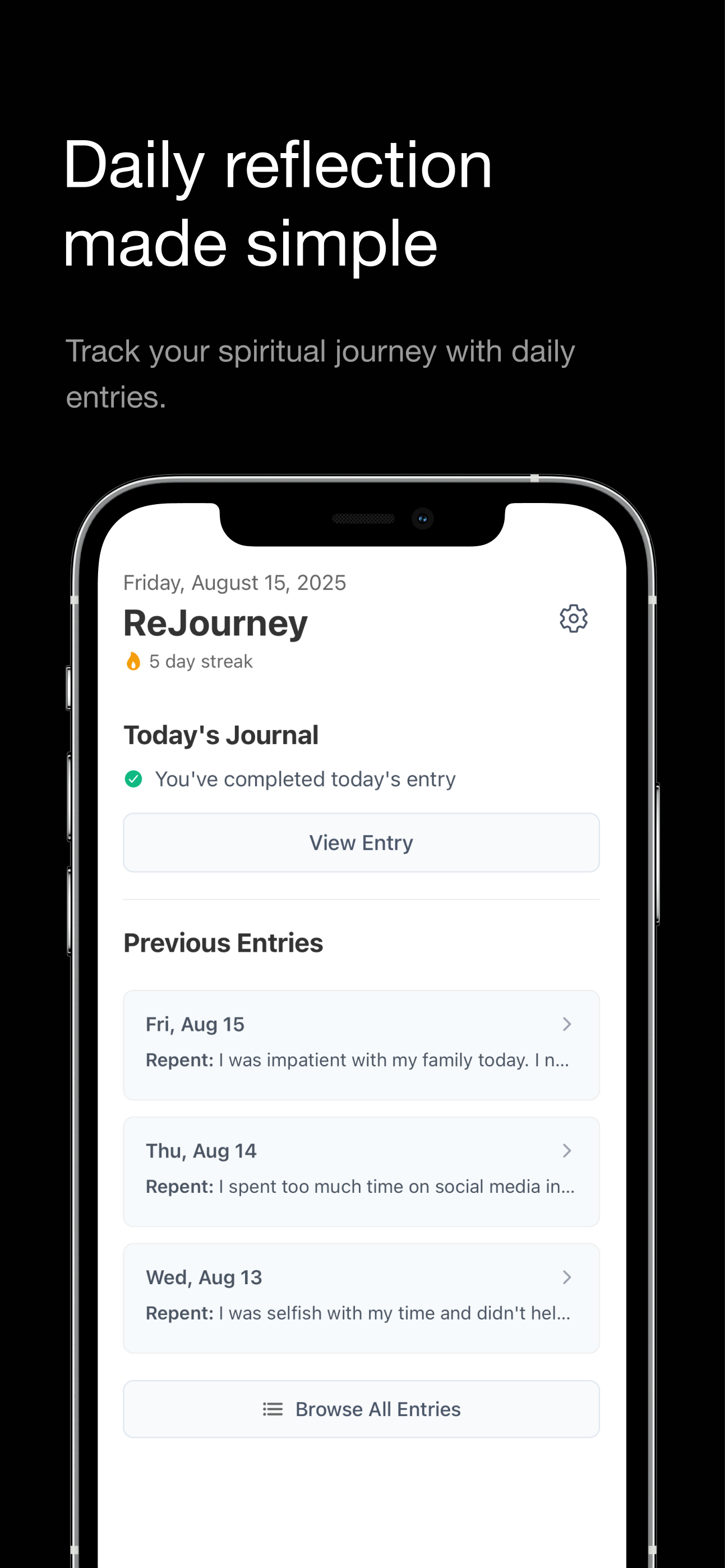 Rejourney app home screen